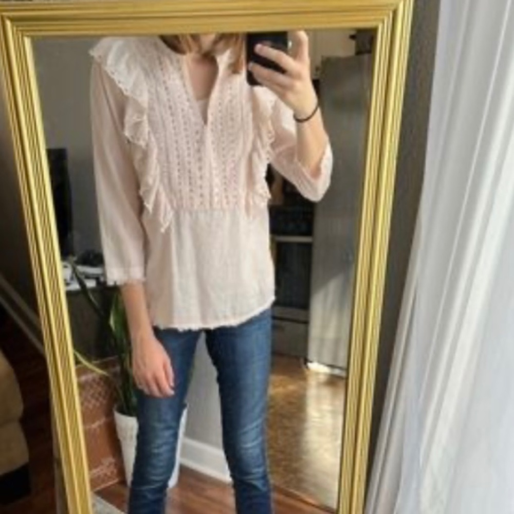 [St. Roche] Blush Pink Eyelet Lace Blouse- Medium